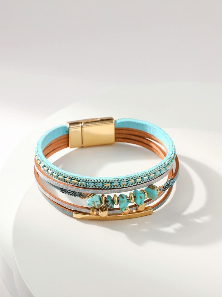 Turquoise Colored Bead Accent Layered Bracelet