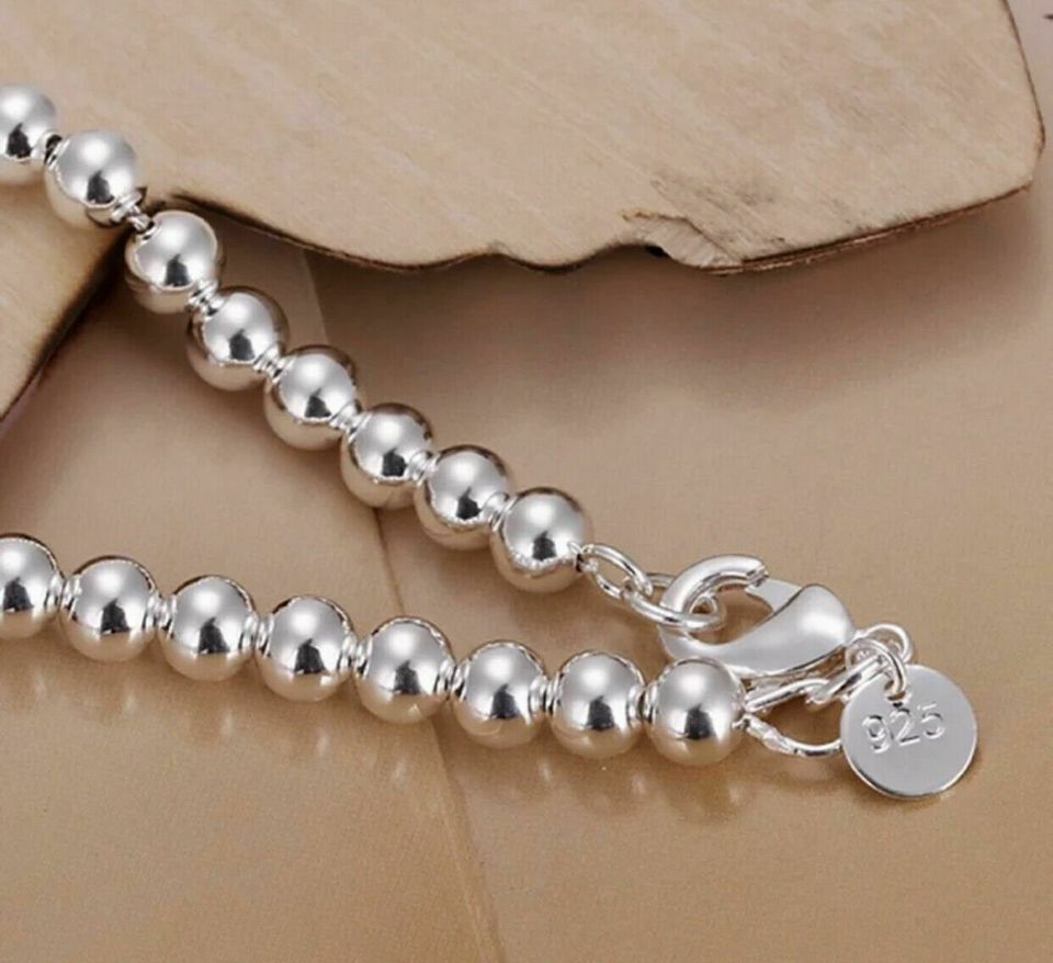 925 Sterling Silver Plated Bead Ball Open Bangle Bracelet