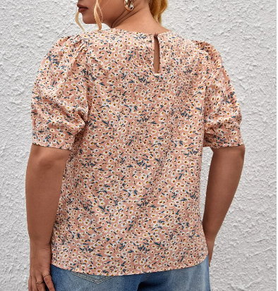 SALE Ditsy Floral Puff Sleeve Blouse-Plus Sized