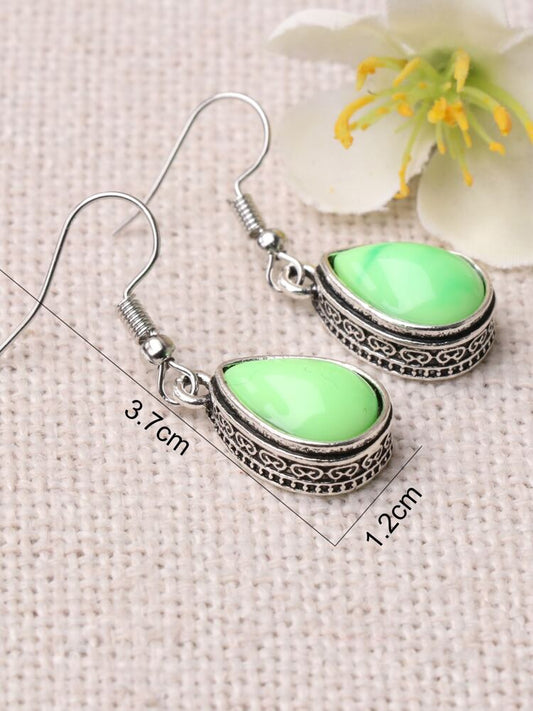 Green Water Drop Dangle Earrings