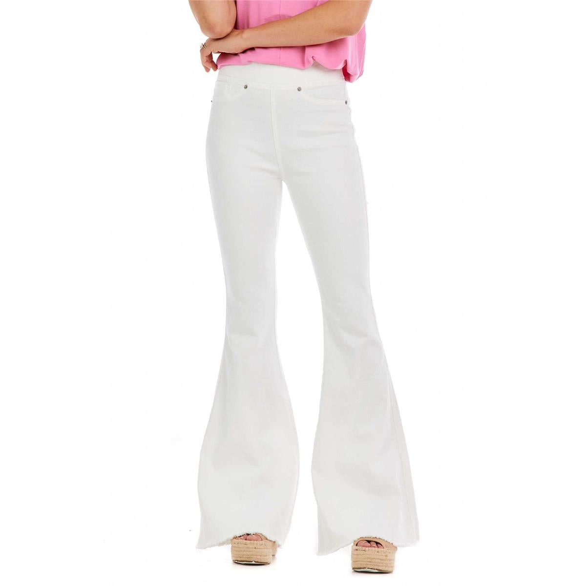 SALE White Layla Flare Stretch Jeans with Raw Hem