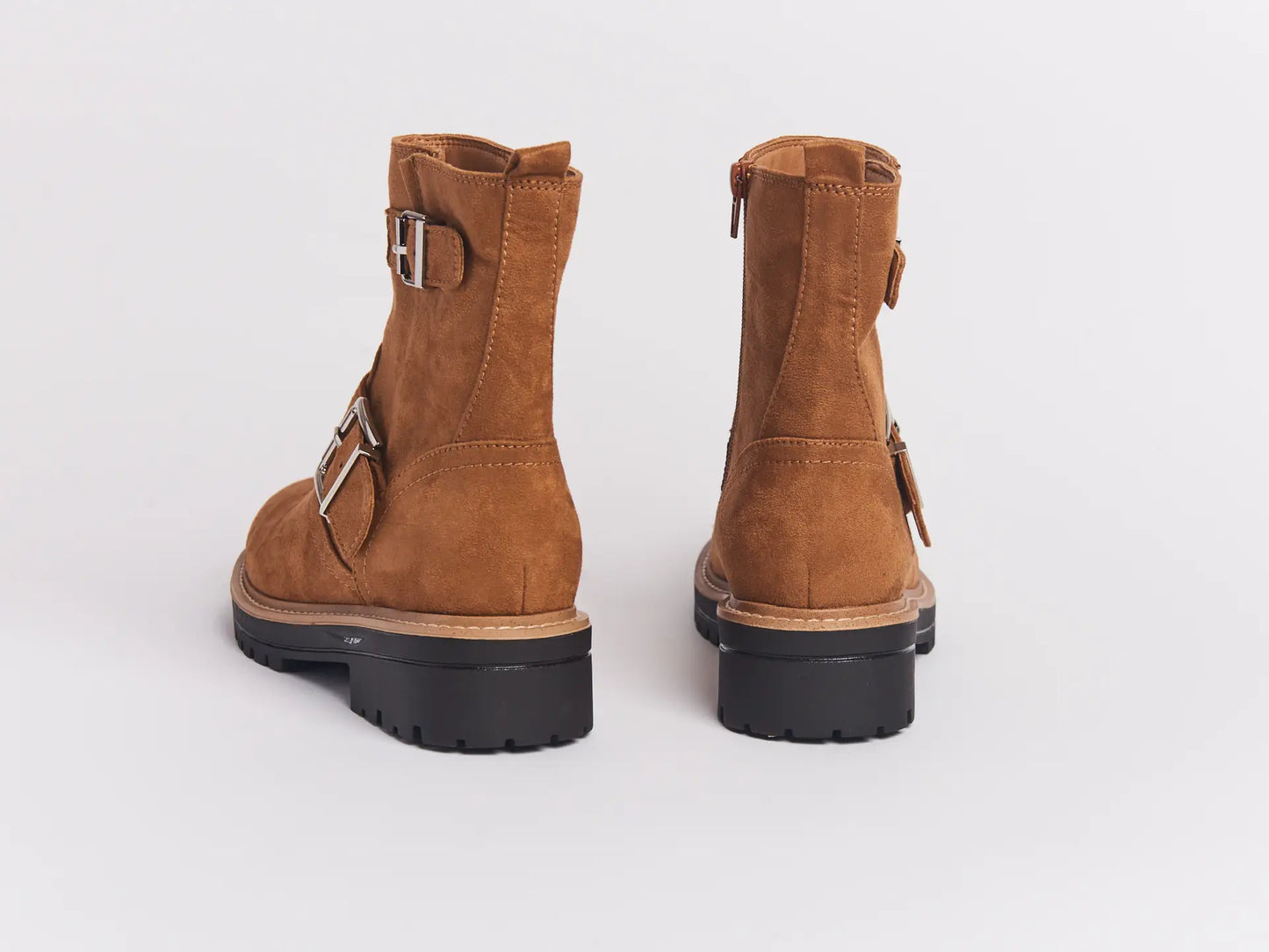 100% Suede Boots with Buckles in Camel Color