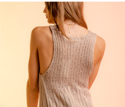 Scoop neck solid knit tank top-Taup