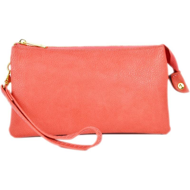 Three Compartment Wristlet/Crossbody Bag: Orange