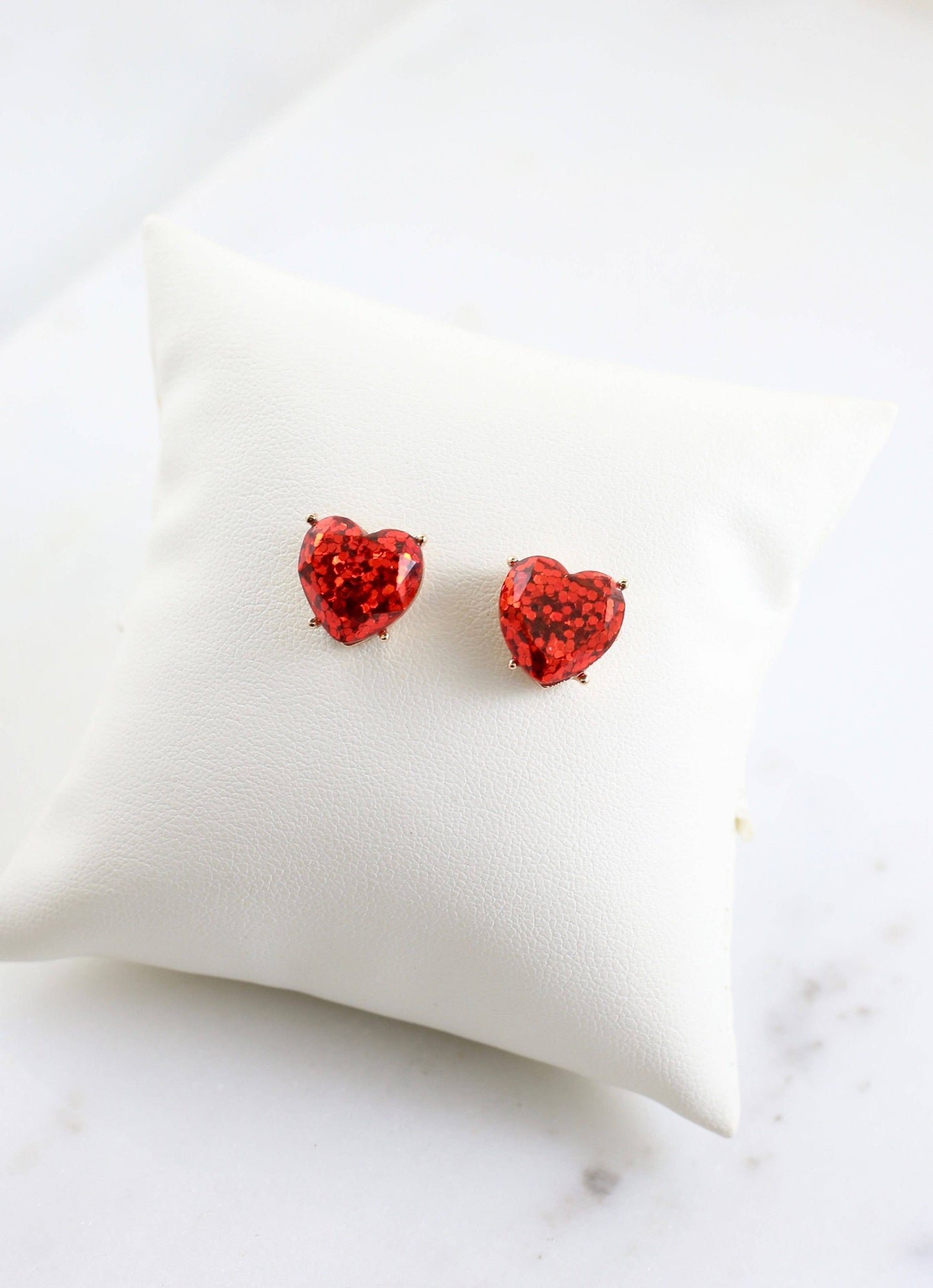 Mabrey Glitter Heart Stud Earring-red