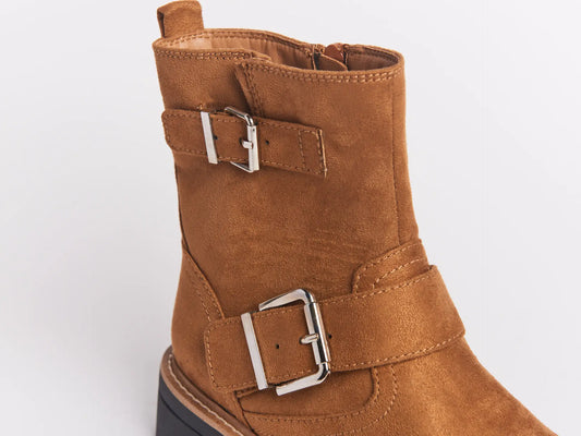 100% Suede Boots with Buckles in Camel Color