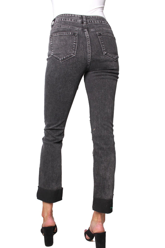 SALE High Waisted Washed Black Distressed Frayed Jeans