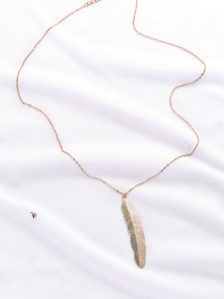 Gold Feather Pendant Chain Necklace