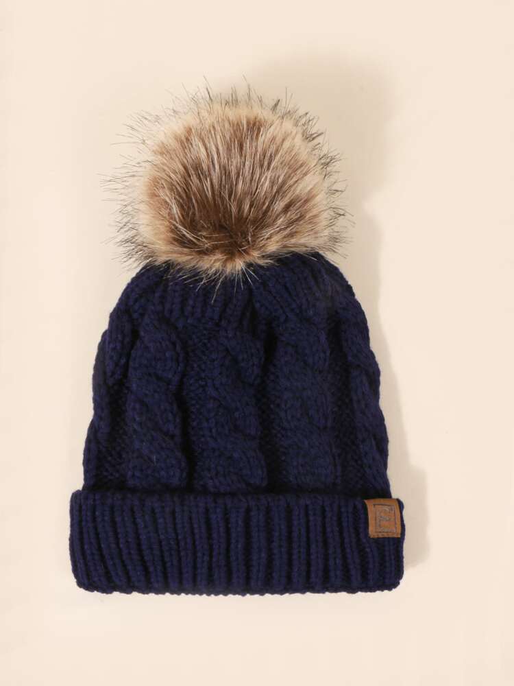 Pom Accent Knitted Hat-Navy, Red, White, Pink, Olive