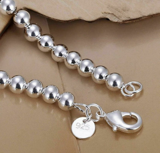 925 Sterling Silver Plated Bead Ball Open Bangle Bracelet