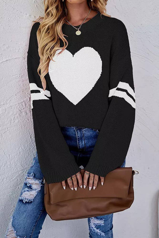 Black & White Heart Knit Sweater