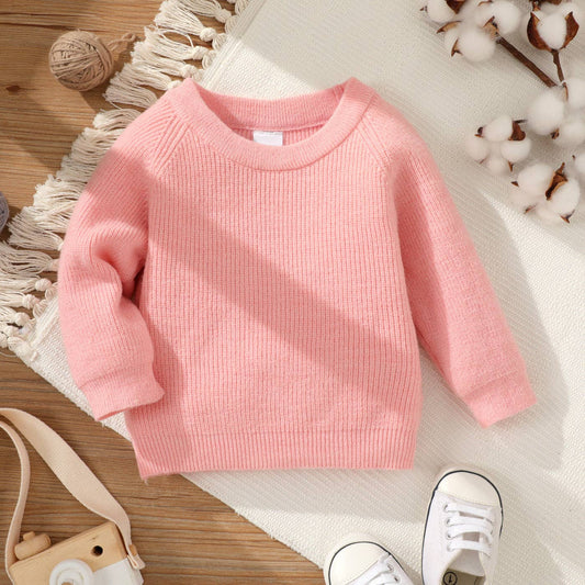 Baby Girl Pink Round Neck Long-sleeve Knitted Sweater