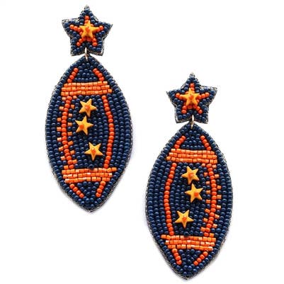 Navy & Orange Beaded Football 2" Earring