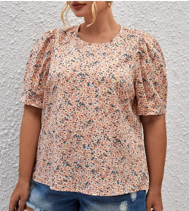 SALE Ditsy Floral Puff Sleeve Blouse-Plus Sized