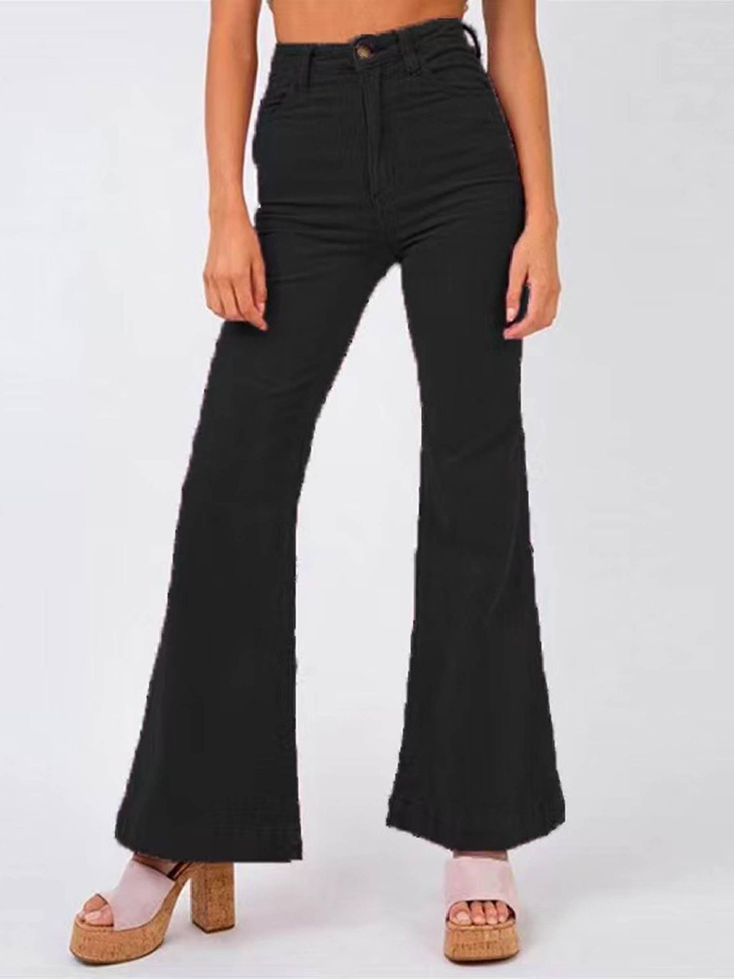 SALE Black Corduroy Flared Pants Wide Leg Pants