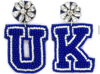 Blue and White Seed Bead "UK" 2" Earring