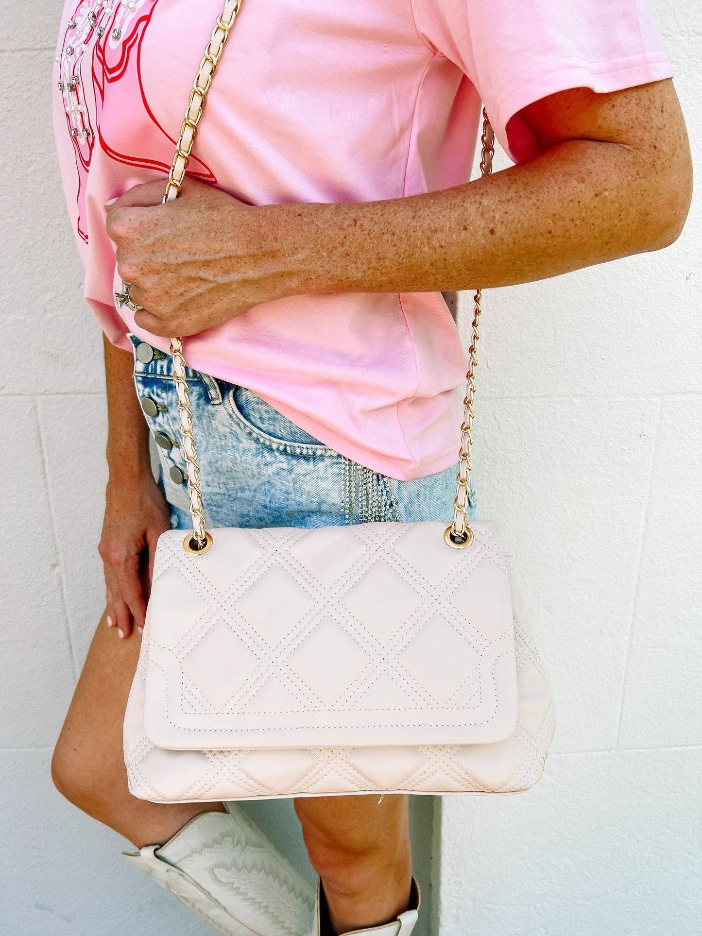 Cecillia Quilted Handbag -Cream