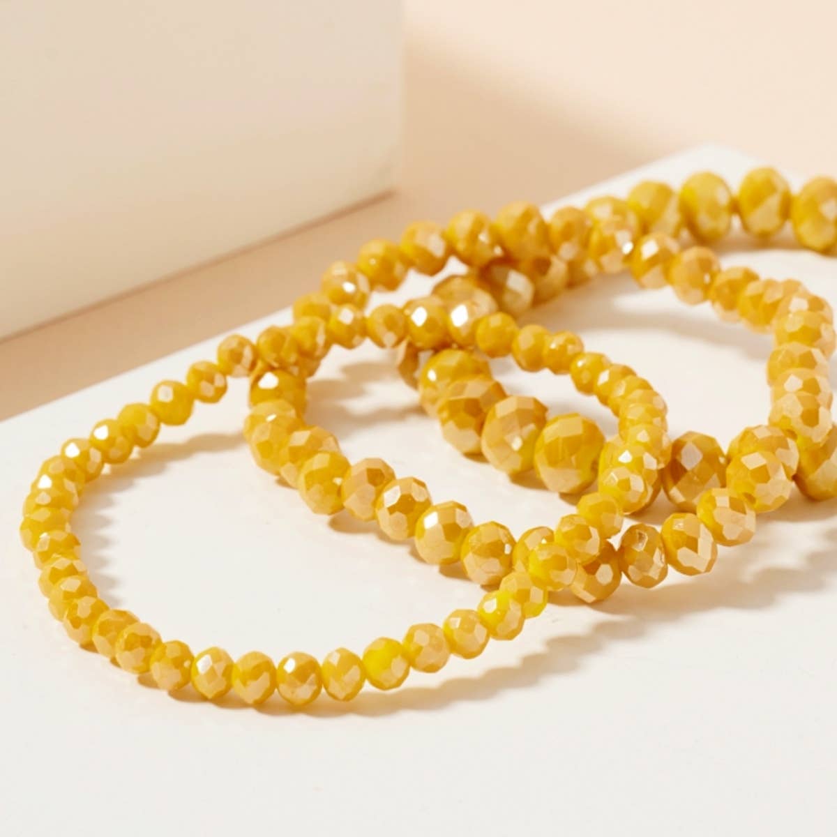 Mustard Colored Layered Glass Bead Bracelet Set