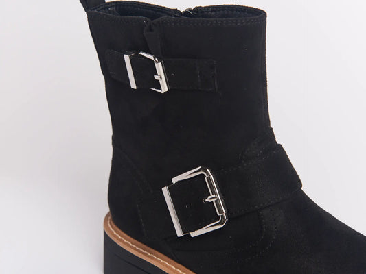 100% Suede Boots with Buckles in Black Color