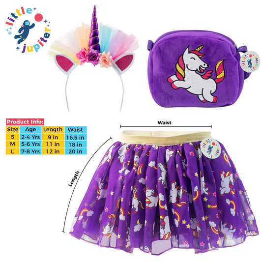 3pc Purple Unicorn Dress Set (Dress, Bag, Hairband)