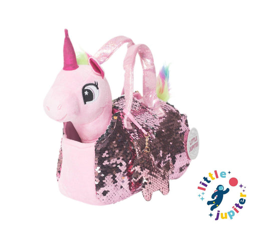 Little Jupiter Pet Plush Set with Bag - Pink Unicorn