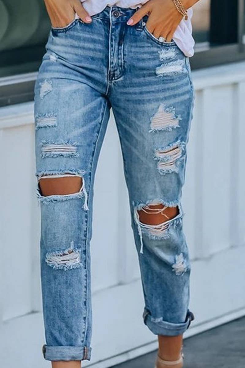 SALE Distressed Straight Leg Jean