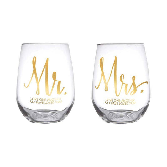 Stemless Glass Set Mr & Mrs