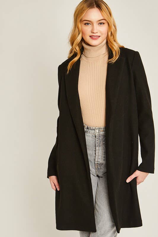 Black  Fleece Long Line Coat