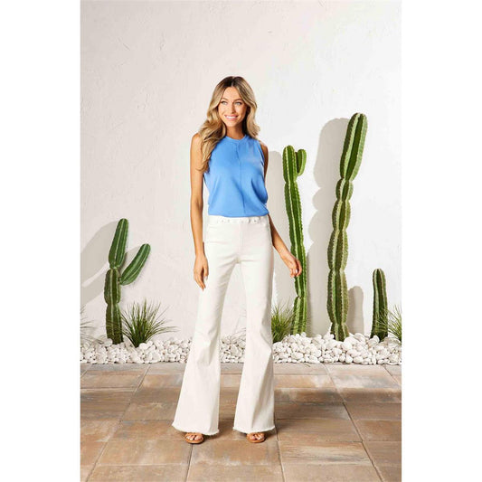 SALE White Layla Flare Stretch Jeans with Raw Hem