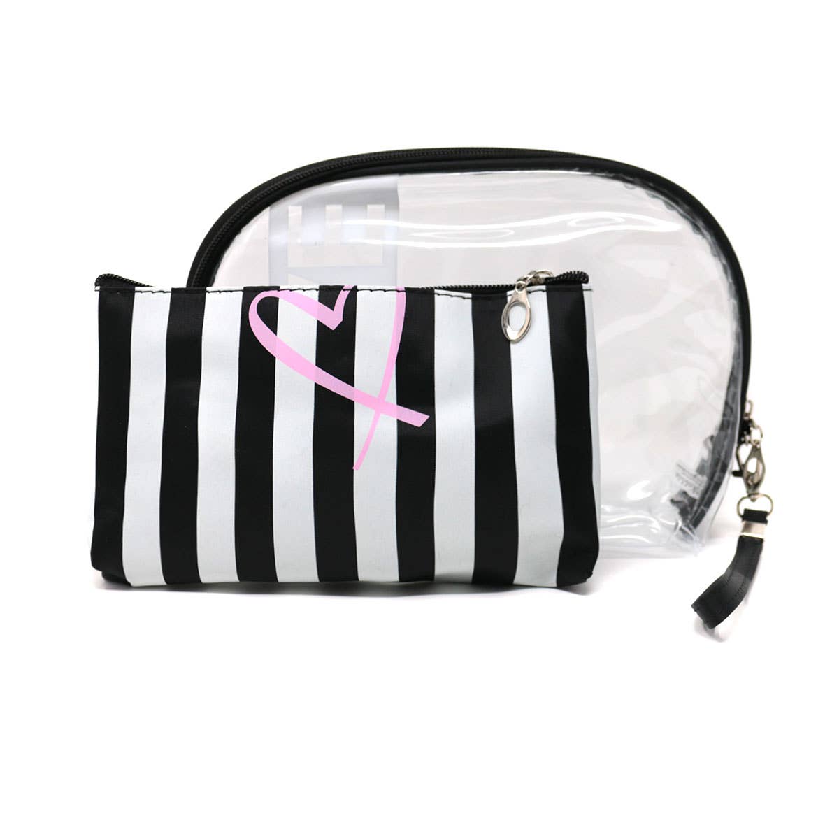 2pc Stripe Love Makeup Bag Set: Black