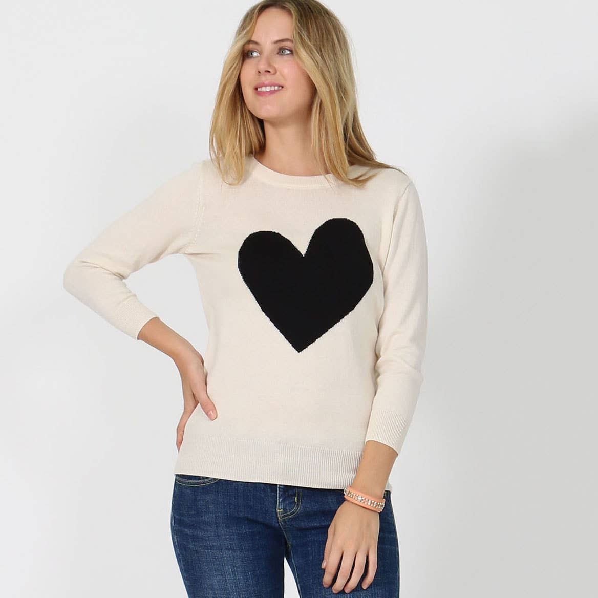 Black & Oatmeal heart valentine pullover sweater