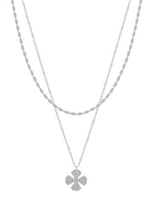 Silver Chain with Clover Layered 16"-18" Necklace