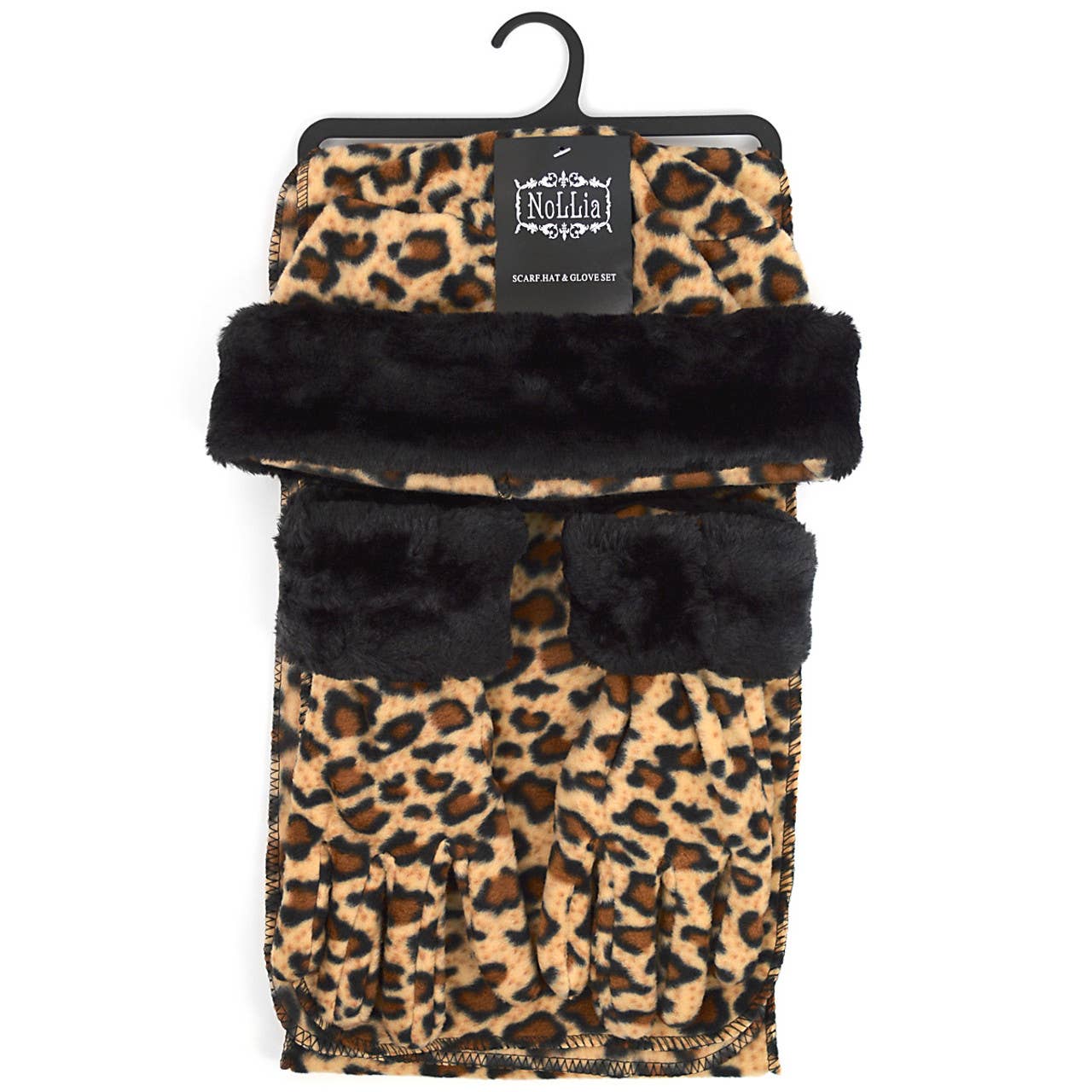 Women's Fleece Jaguar Print with Fur Trim Winter Set