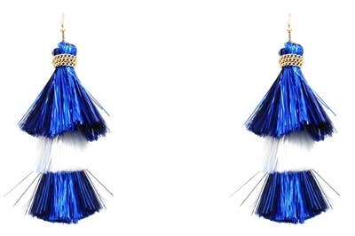 Blue and White Shimmer Tassel Gameday 2" Earring