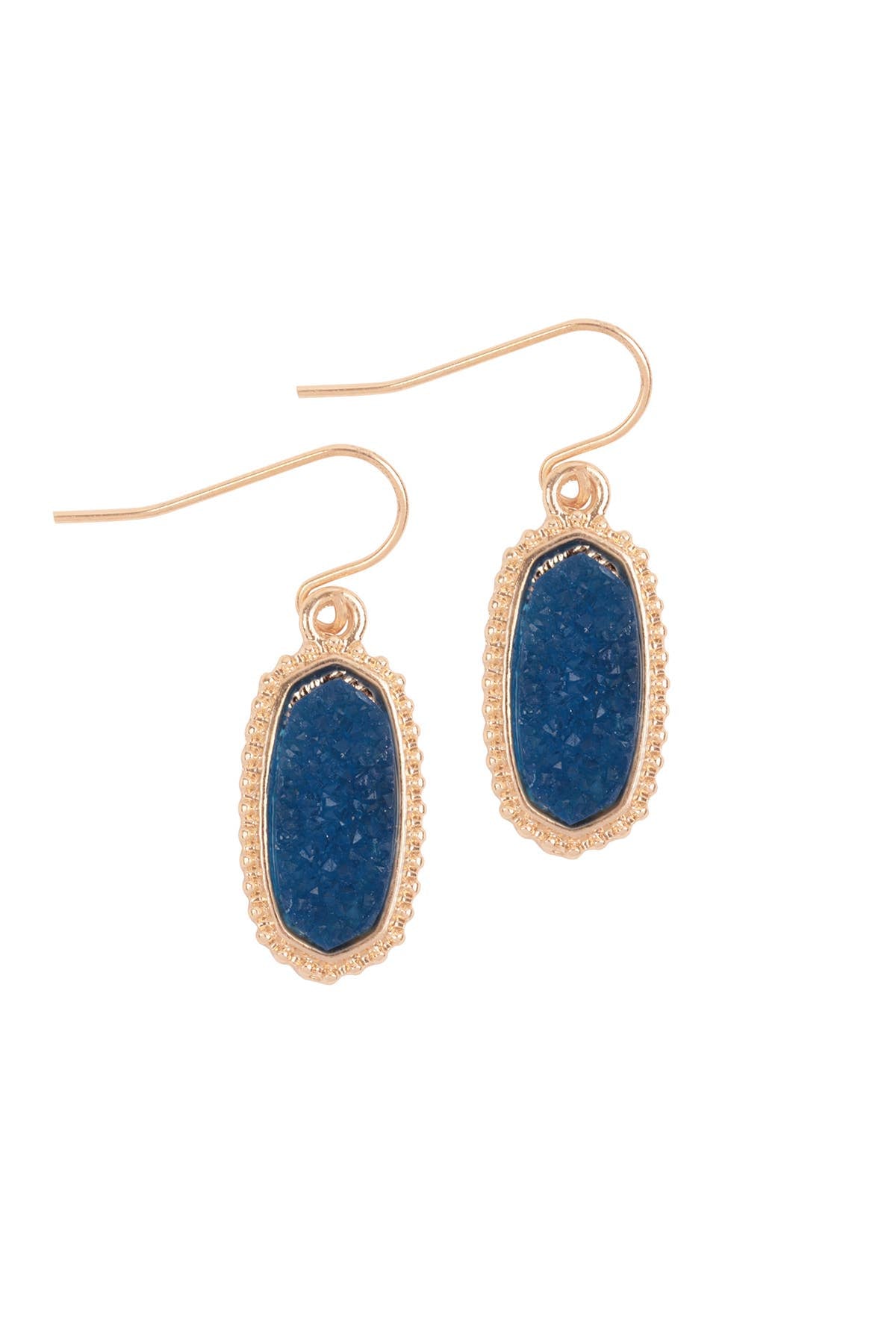 Dangle Drusy Stone Earrings: Gold Blue