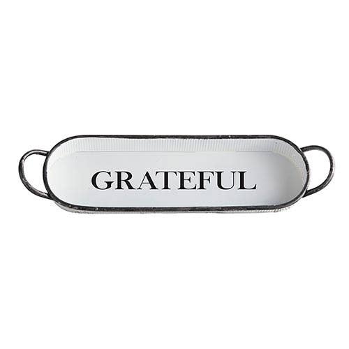 "Grateful" Large Oval Galvanized Metal Tray