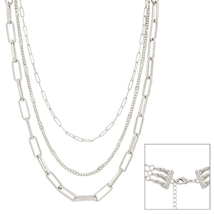 Matte Silver Three Layered 16"-20" Necklace