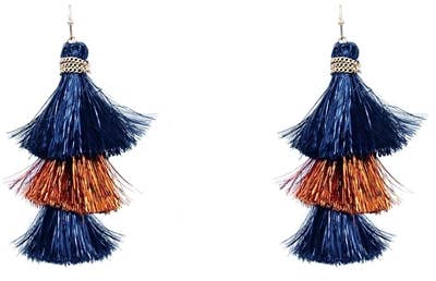 Navy and Orange Shimmer Tassel Gameday 2" Earring