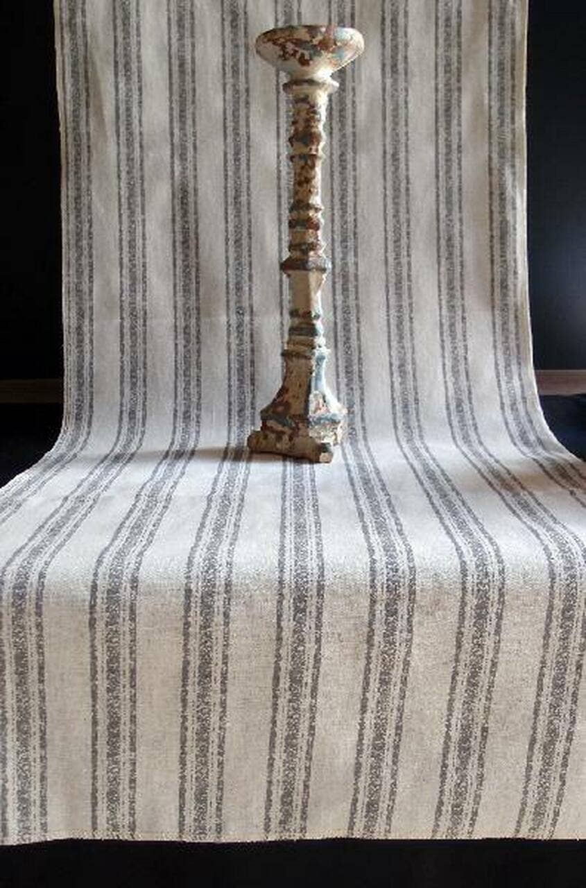 Rustic Gray Striped Linen Table Runner 19"x108"