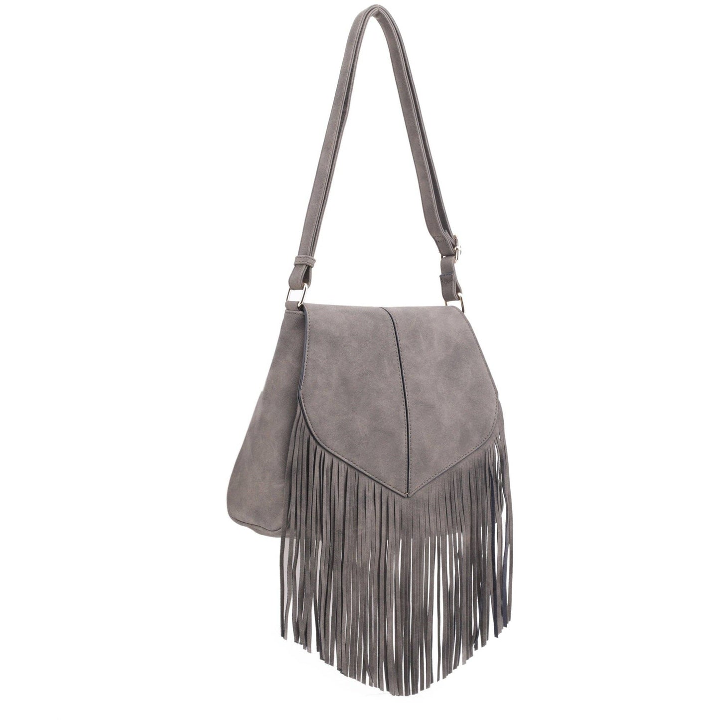 Michelle Boho Fringe Crossbody Bag: Stone