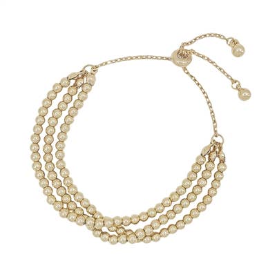 Gold Small Beaded 3 Layered Draw String Pull Bracelet