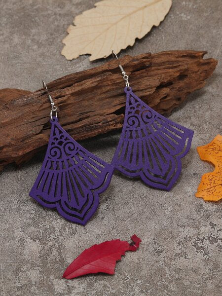 SALE Purple Wooden Hollowed Out Drop Earrings-3 Styles