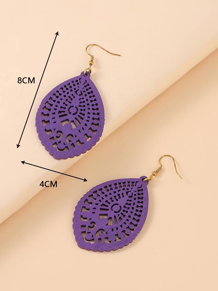 SALE Purple Wooden Hollowed Out Drop Earrings-3 Styles