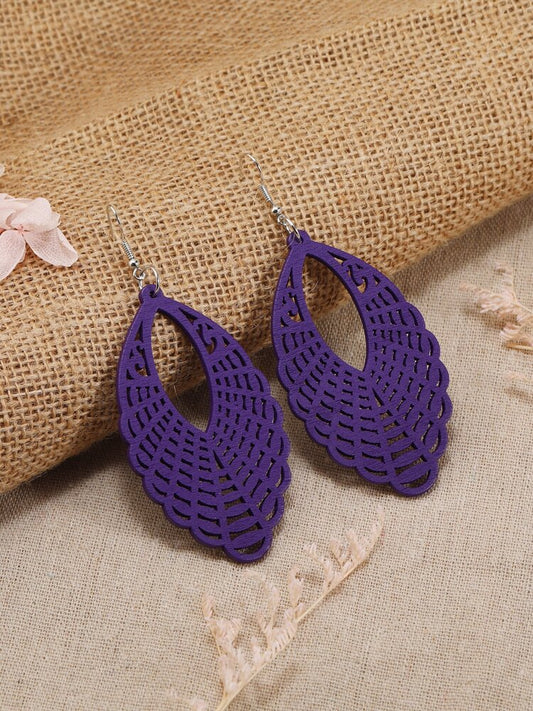 Purple Wooden Hollowed Out Drop Earrings-3 Styles
