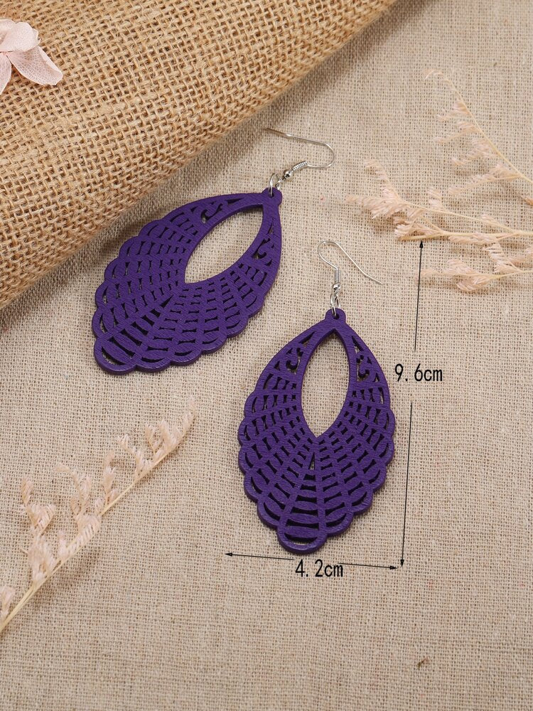 SALE Purple Wooden Hollowed Out Drop Earrings-3 Styles