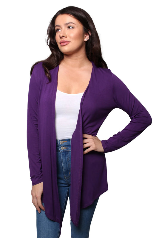 Purple Long Sleeve Side Pocket Knitted Cardigan