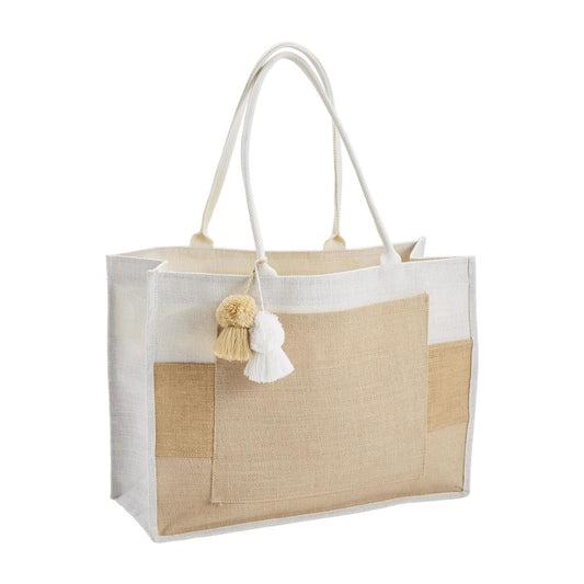 SALE Jute Tote Natural Color Block