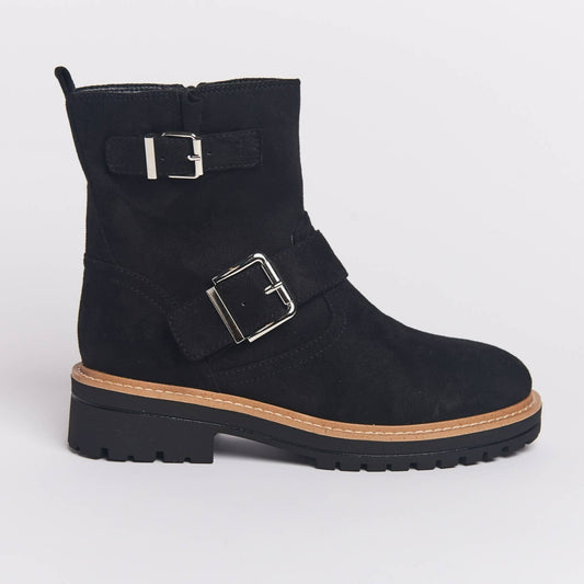 100% Suede Boots with Buckles in Black Color