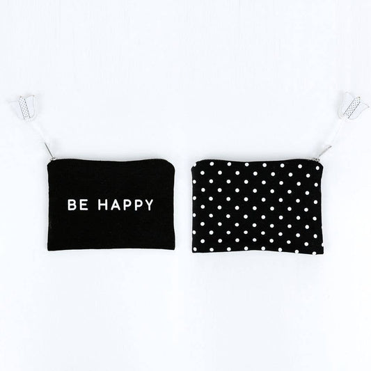 "Be Happy" Canvas Clutch-Black/White