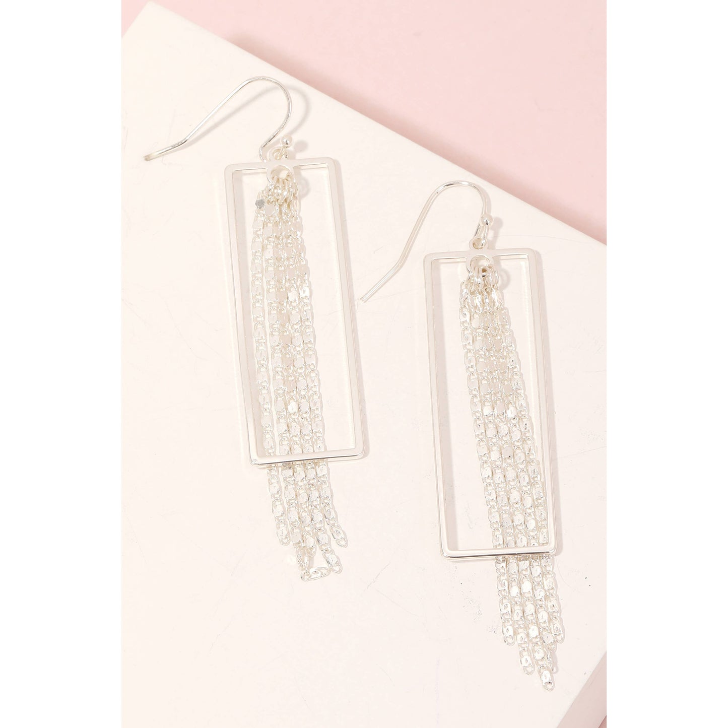 Rectangle Cutout Chain Fringe Earrings